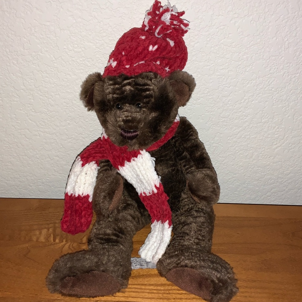 Terry’s Village Winter Brown Teddy Bear with Red and White Hat and Scarf